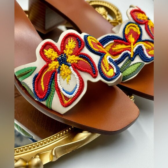 🆕 TORY BURCH 🧿 NWOT Bianca Floral Bead Embellished Slide Sandal - Ivory Multi - Picture 8 of 16